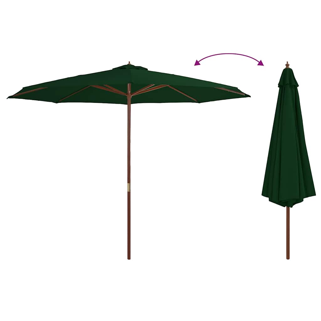 Vidaxl Parasol con poste de madera de 350 cm verde