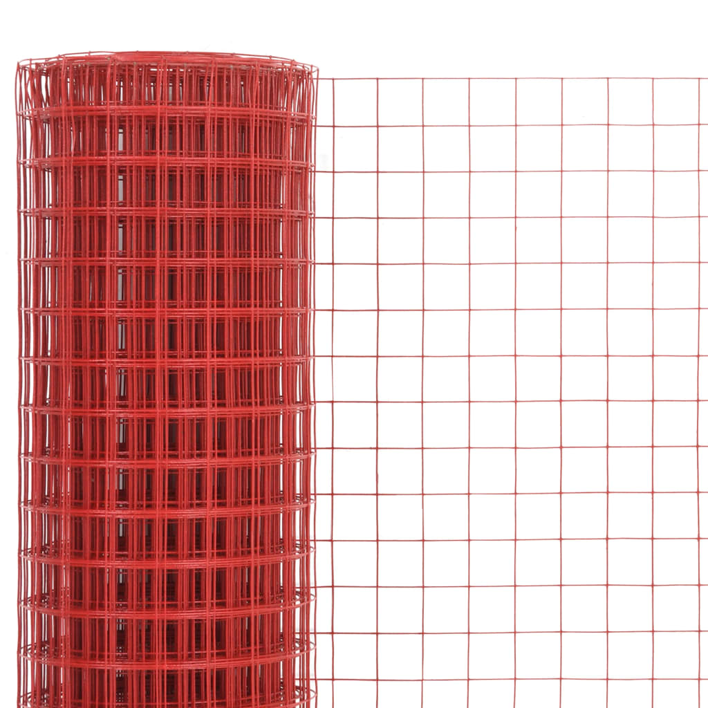 Vidaxl kippengaas 10x1 m staal met pvc coating rood