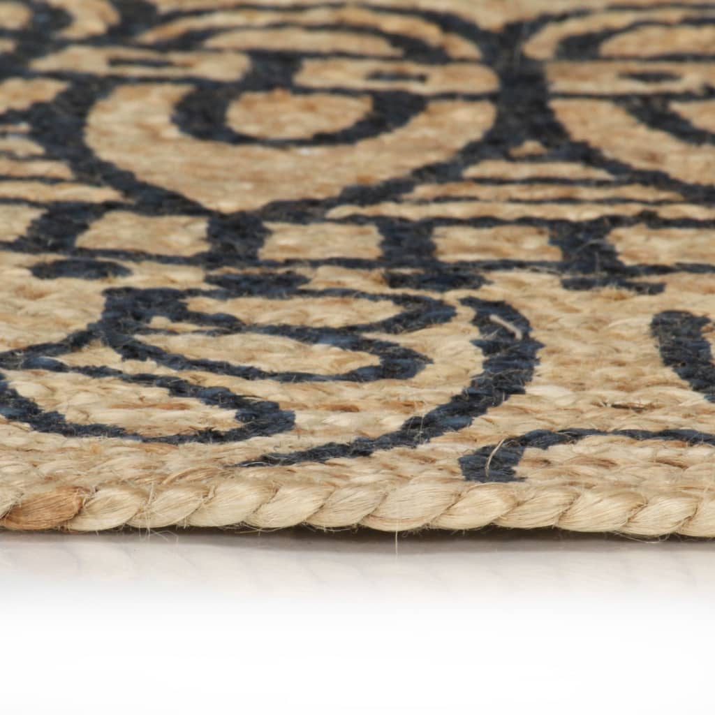 Alfombra Vidaxl hecha a mano con impresión azul oscuro de 120 cm de yute