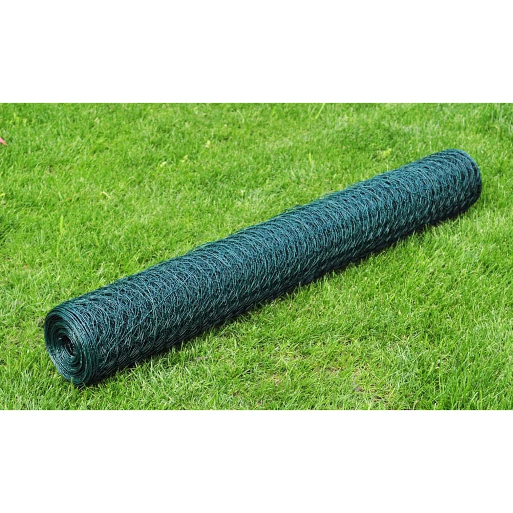 Vidaxl malla de alambre hexagonal 1x25 m de acero verde oscuro
