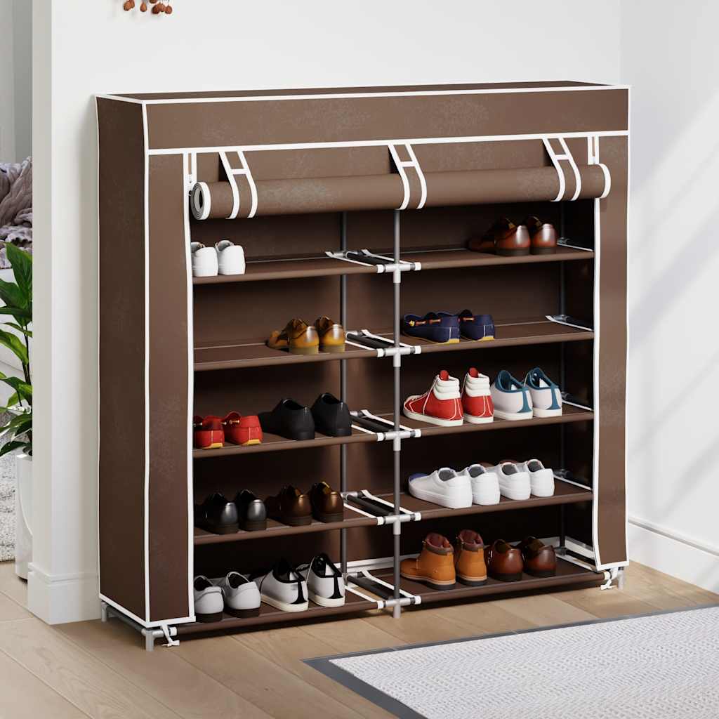 Armadietto di scarpe Vidaxl con copertura 115x28x110 tessuto marrone