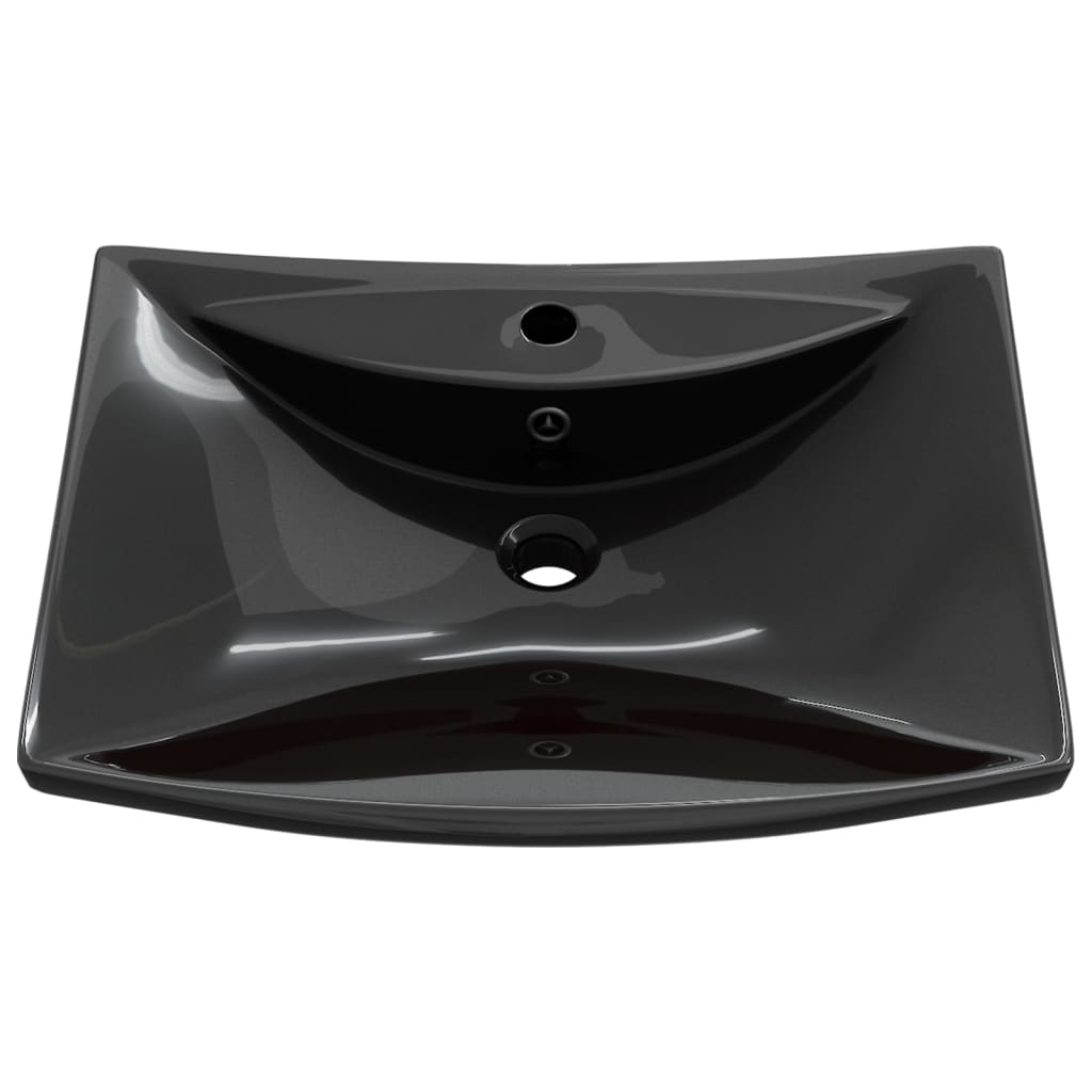 Vidaxl Washbasin con atterraggio e ceramica rettangolare nera foro