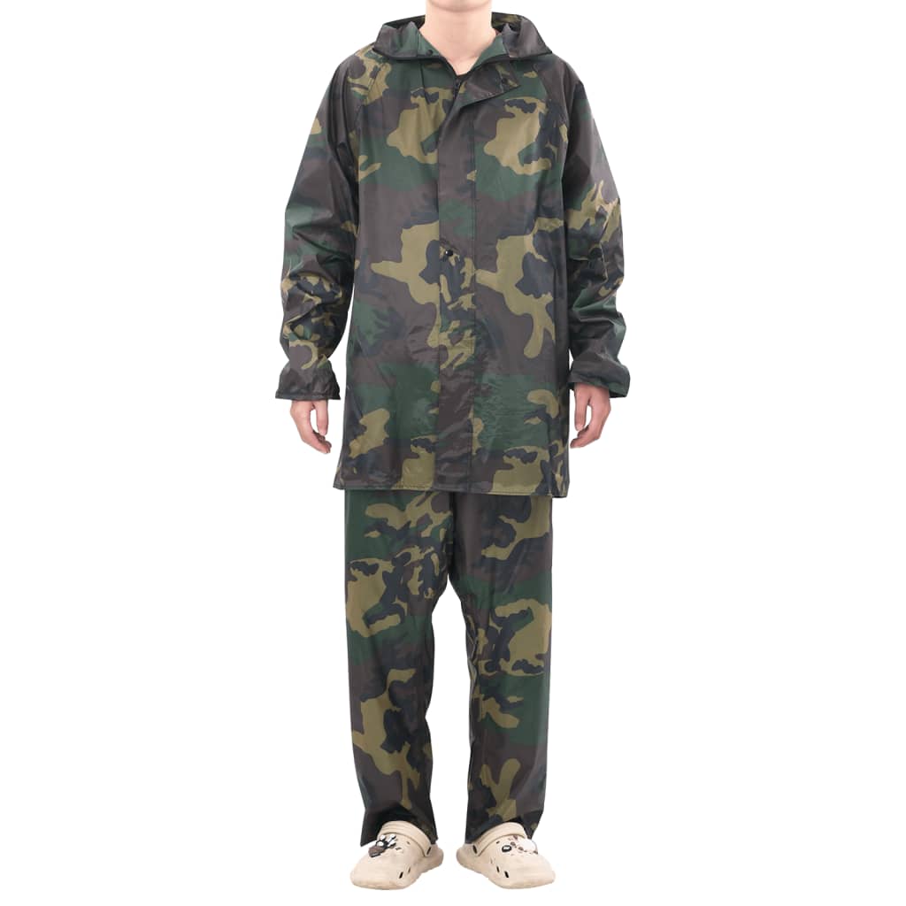 Vidaxl regenpak 2-delig met capuchon (heren camouflage maat l)