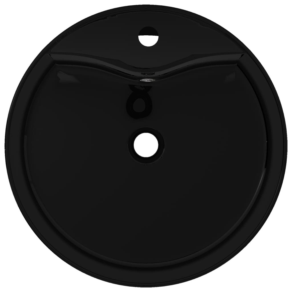 Vidaxl Washbasin con buco della gru e atterraggio attorno al nero in ceramica