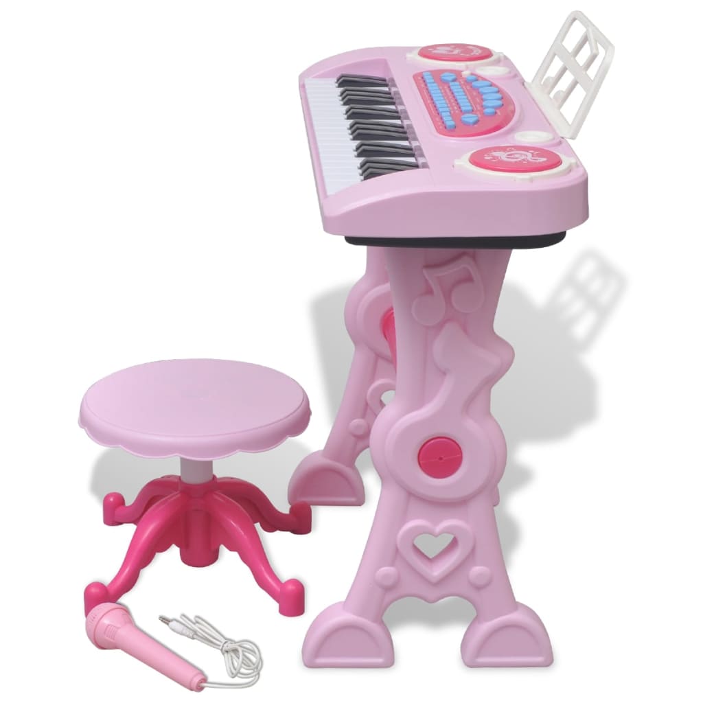 Tastiera giocattolo Vidaxl con microfono sgabello e 37 tasti rosa