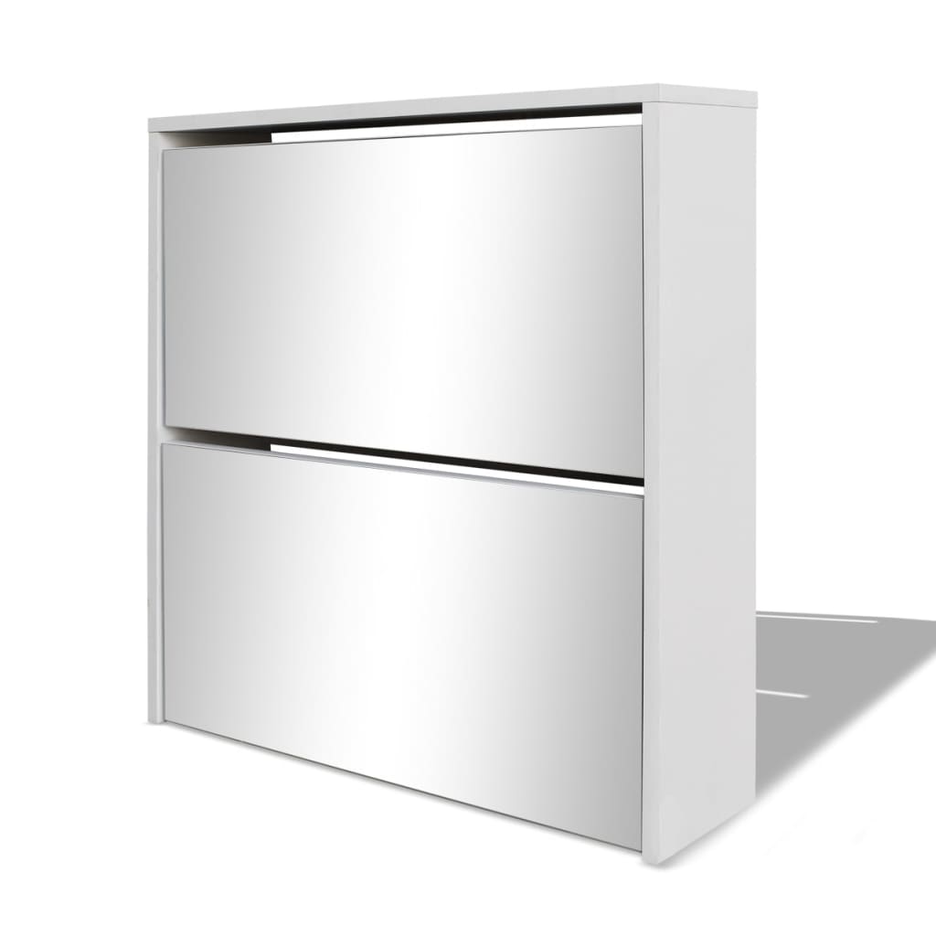 Gabinete de zapatos Vidaxl dos capas con espejo 63x17x67 cm blanco
