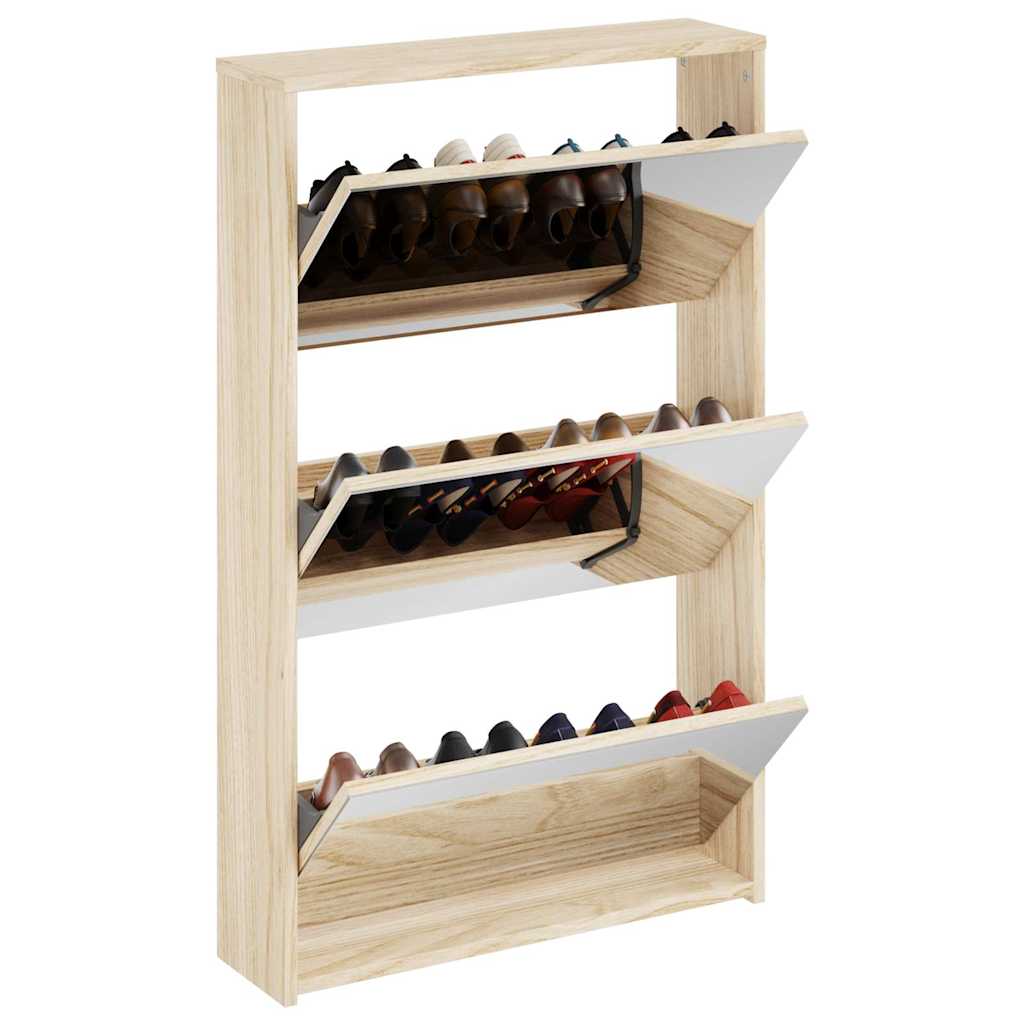 Vidaxl Cabinet da scarpe a tre ayer con specchio 63x17x102,5 cm quercia