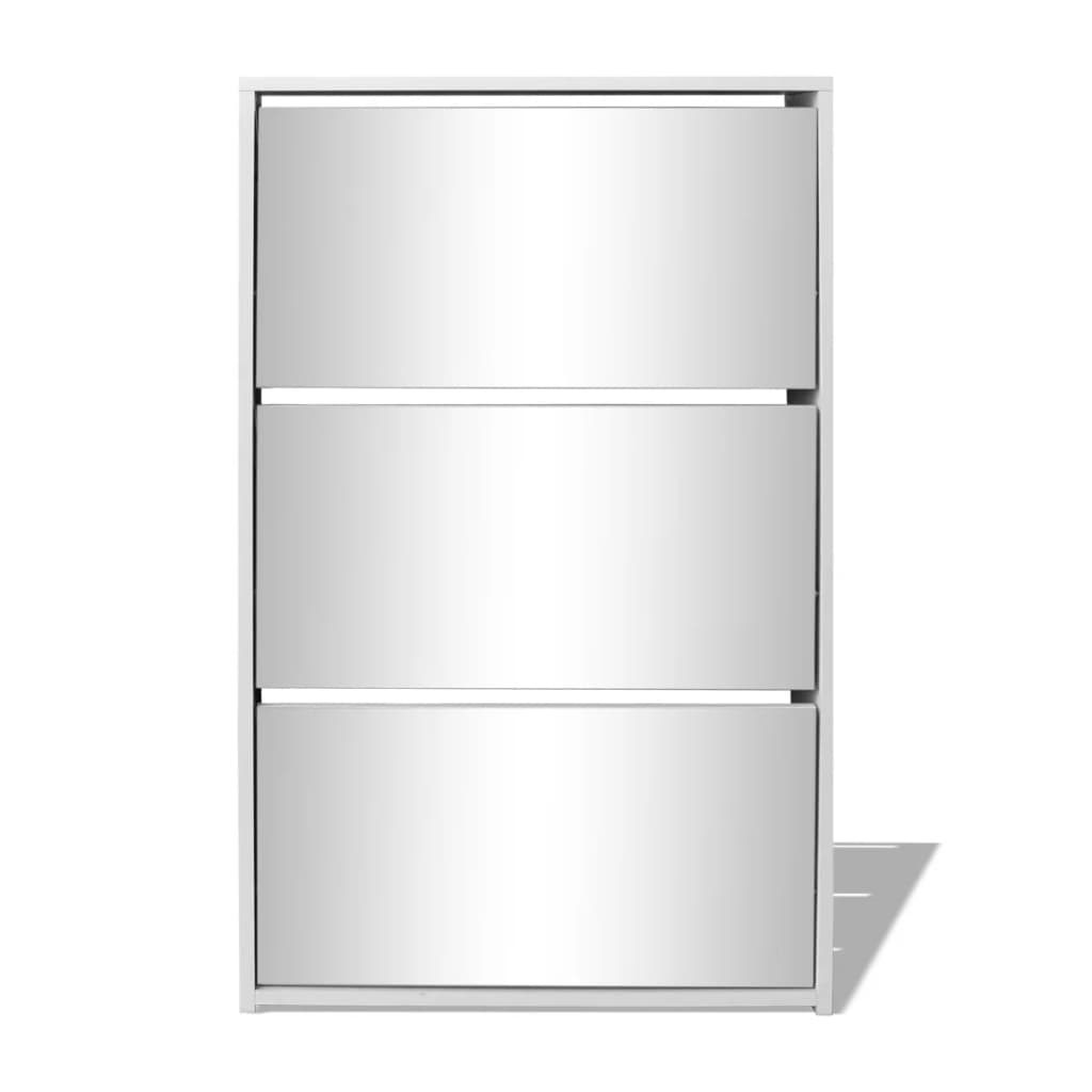Vidaxl Cabinet da scarpe Tre strati con specchio 63x17x102.5 cm bianco