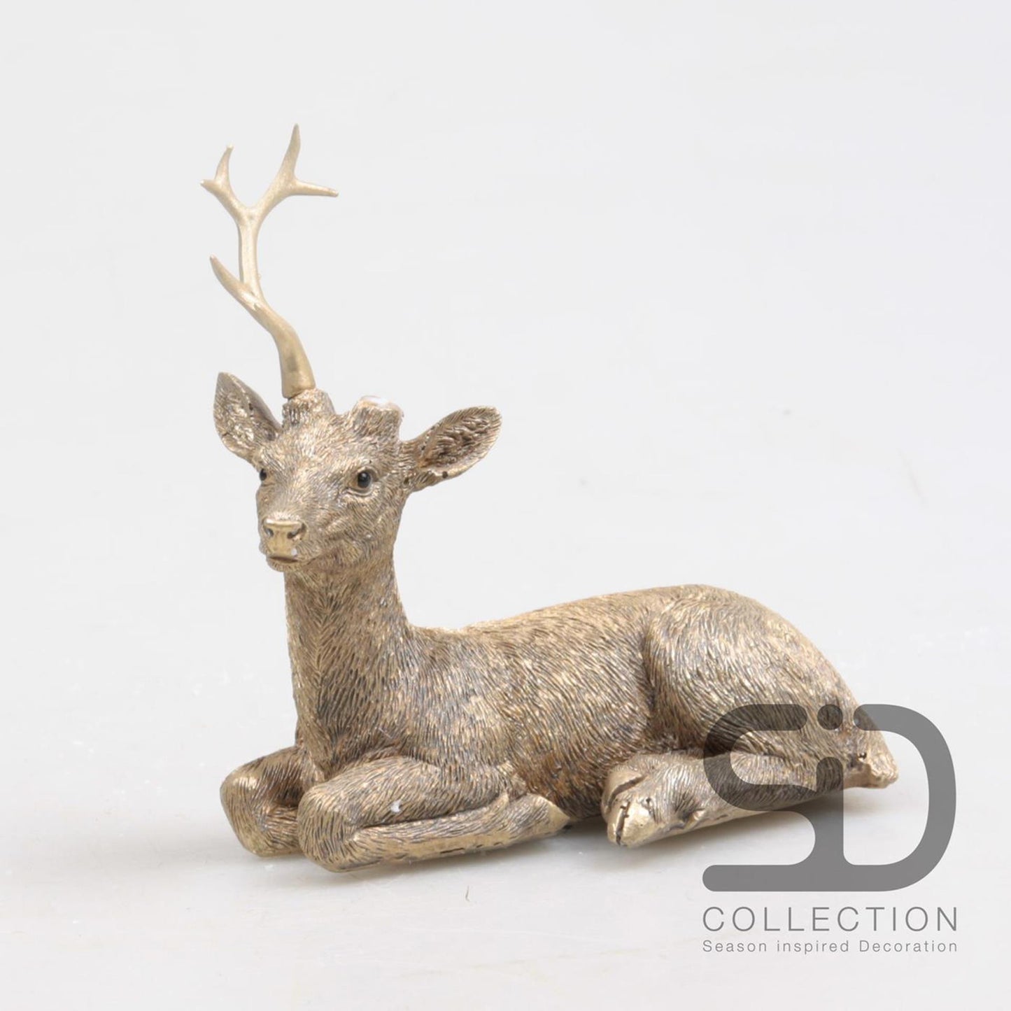 Decoración inspirada en la temporada ciervo acostado dorado 11cm
