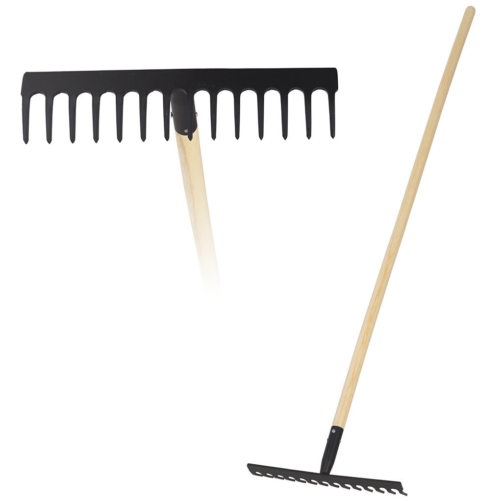 Rastrillo de jardín profesional con mango de madera 142 cm madera negra