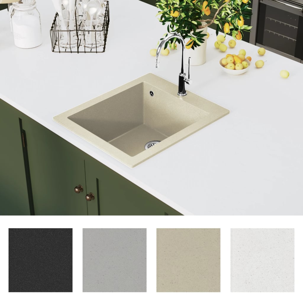 Vidaxl fregadero un solo tazón de granito beige