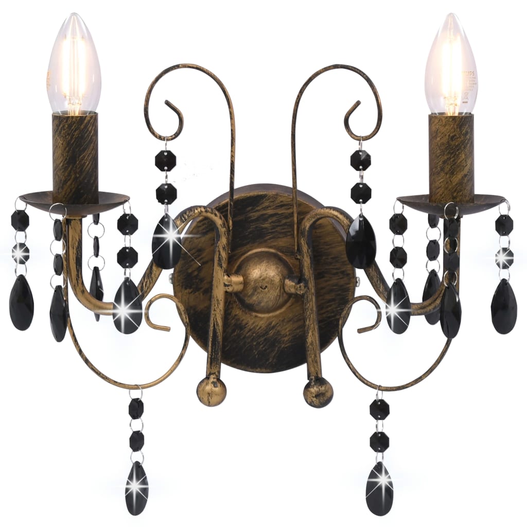 Lampada da parete VidaXL con perline 2xe14 nero antico