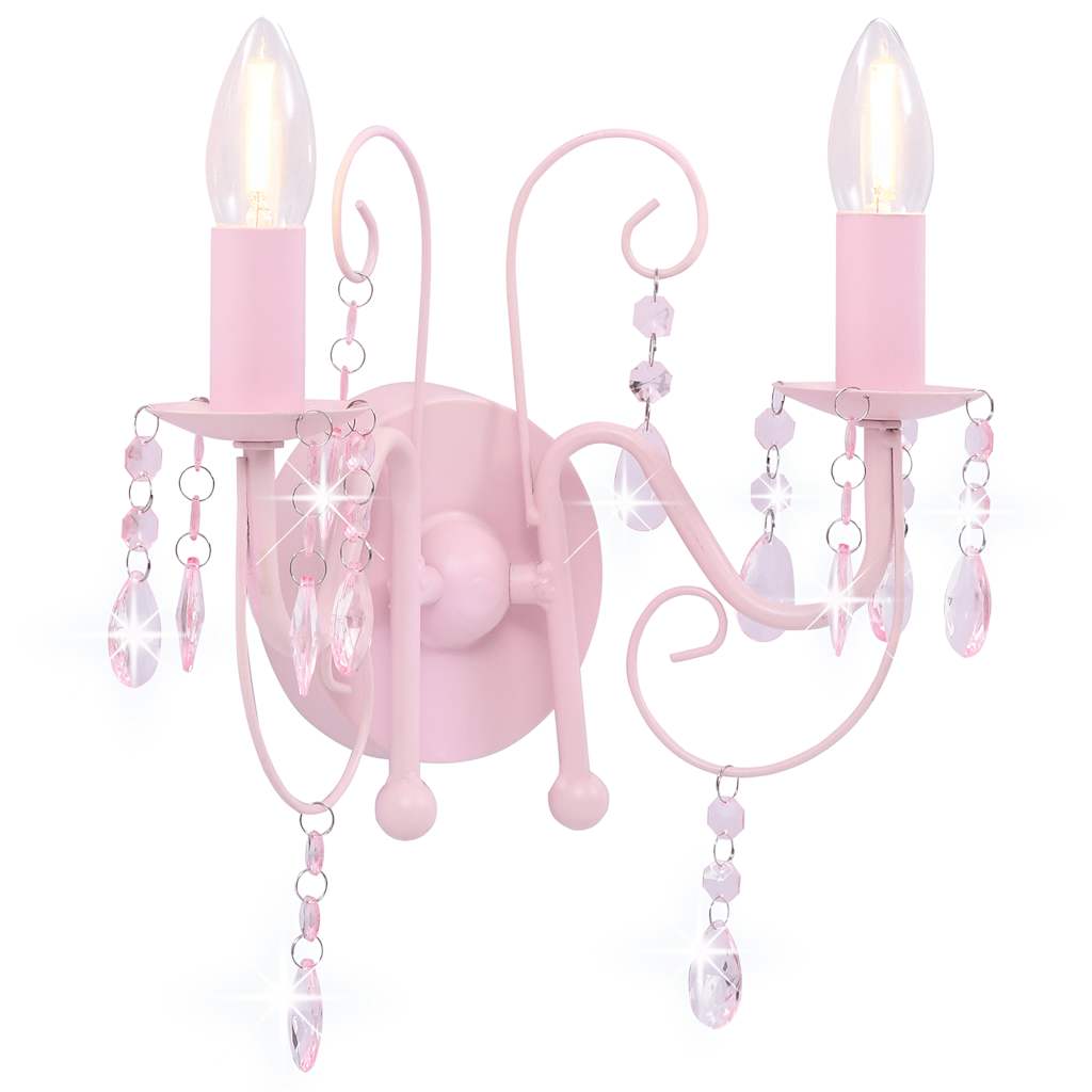 Lampada a parete Vidaxl con perline 2 x E14 rosa