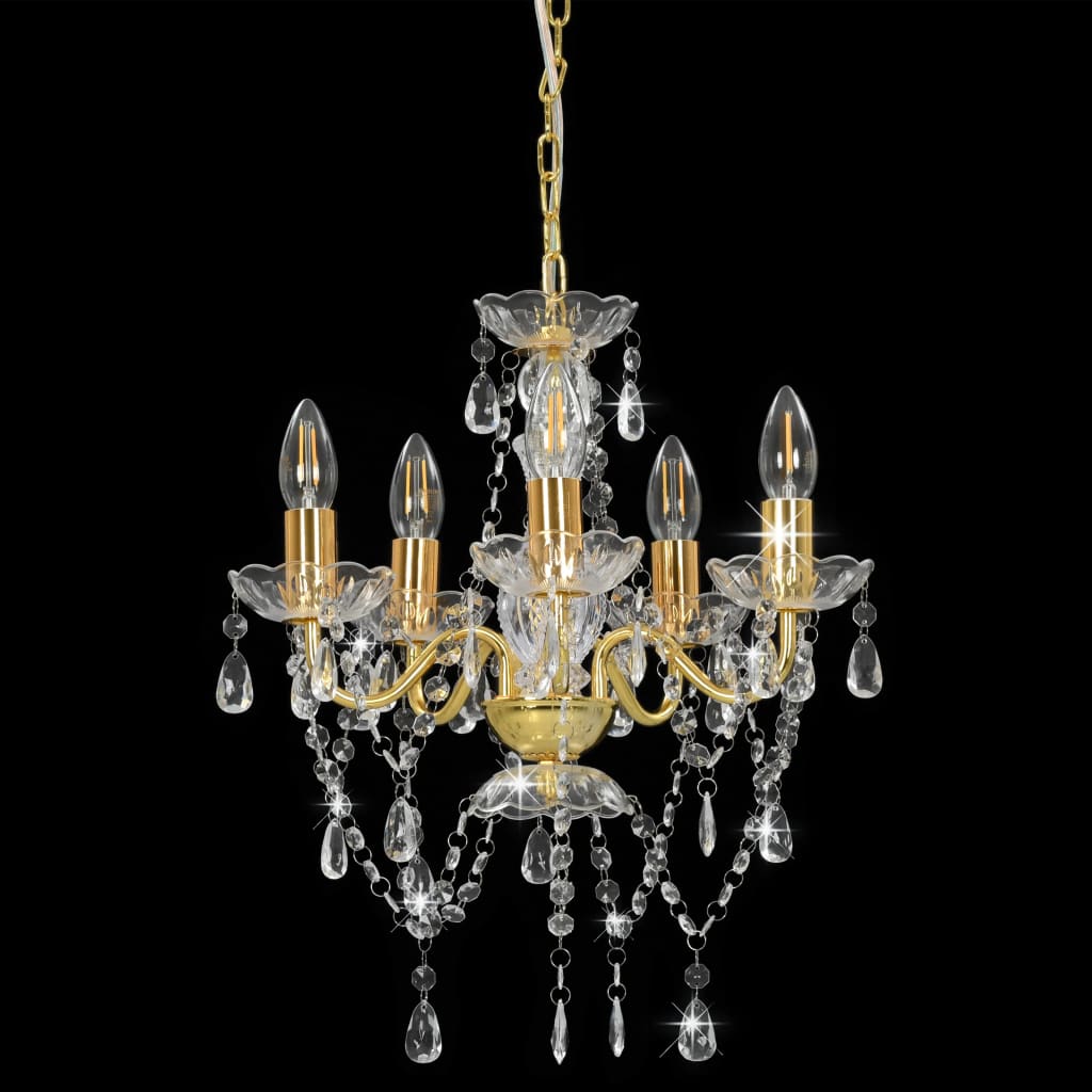 Candelier Vidaxl con cuentas de cristal alrededor de 5xe14 de color dorado