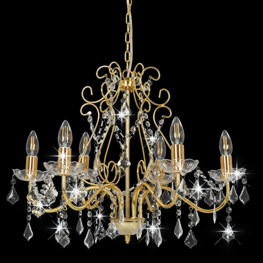 Candelier de Vidaxl con cuentas de cristal alrededor de 6xe14 de color dorado