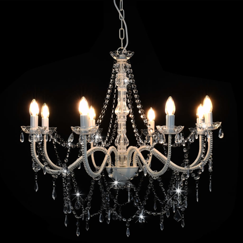 Vidaxl lampadario con perline 8xe14 bianco