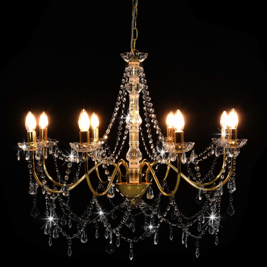 Vidaxl lampadario con perle 8xe14 colorato in oro