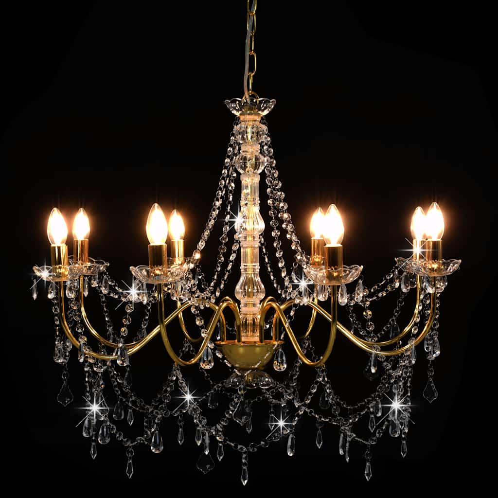 Vidaxl lampadario con perle 8xe14 colorato in oro