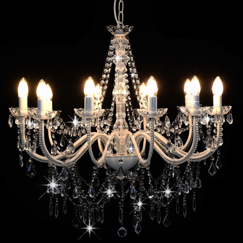 Vidaxl lampadario con perline 12xe14 bianco
