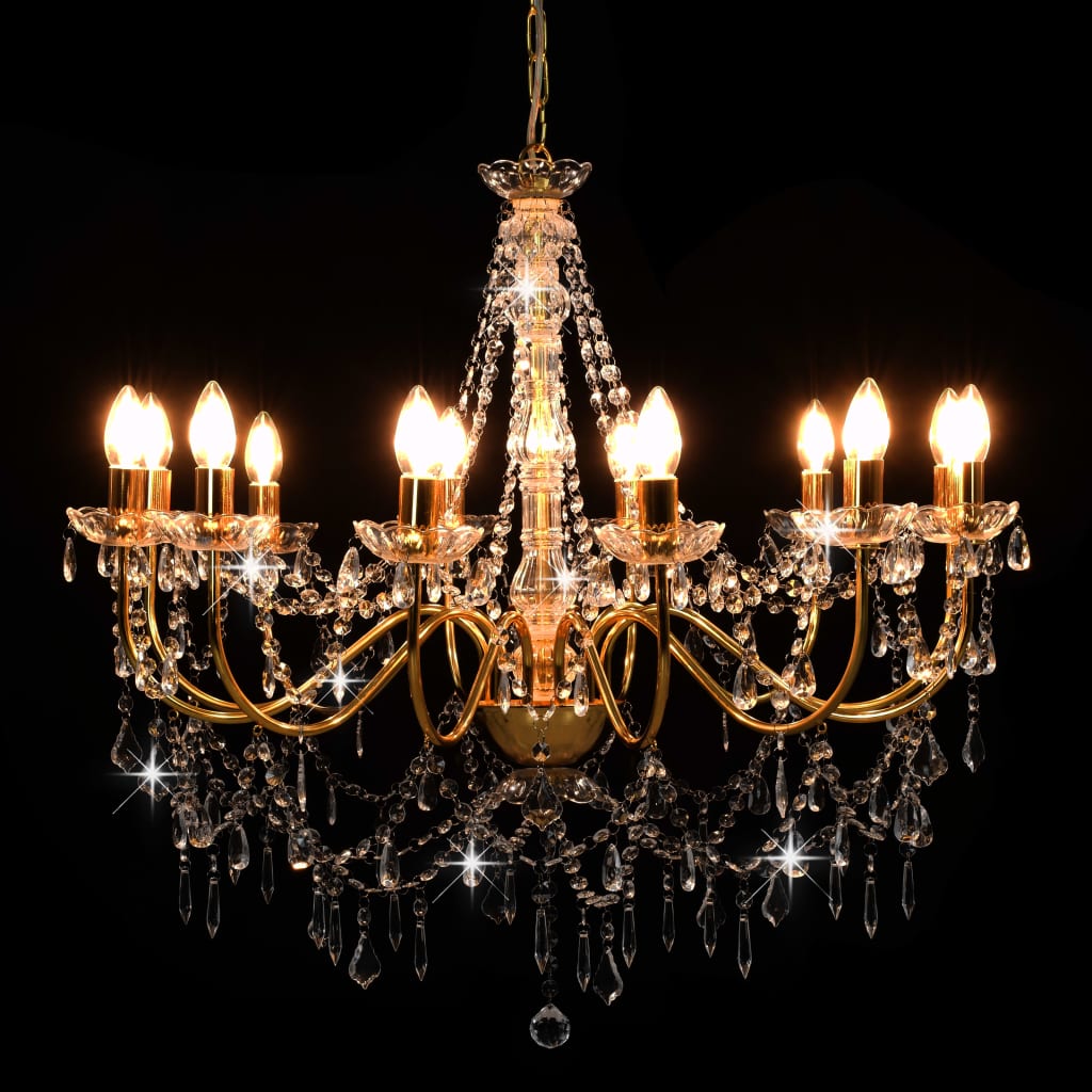 Vidaxl lampadario con perline 12xe14 color oro