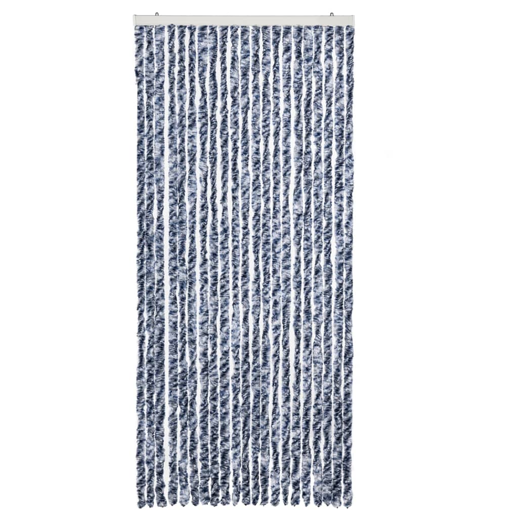 Vidaxl Fly Curtain 90x220 cm Chenille blu, bianco e argento
