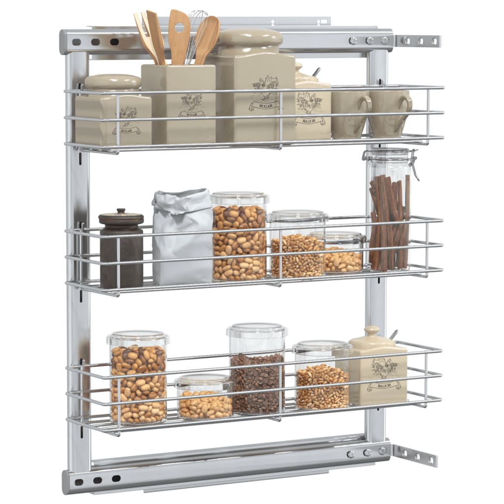 Cesta de alambre Vidaxl extensible 3 capas 47x15.5x55.5 cm de color plateado