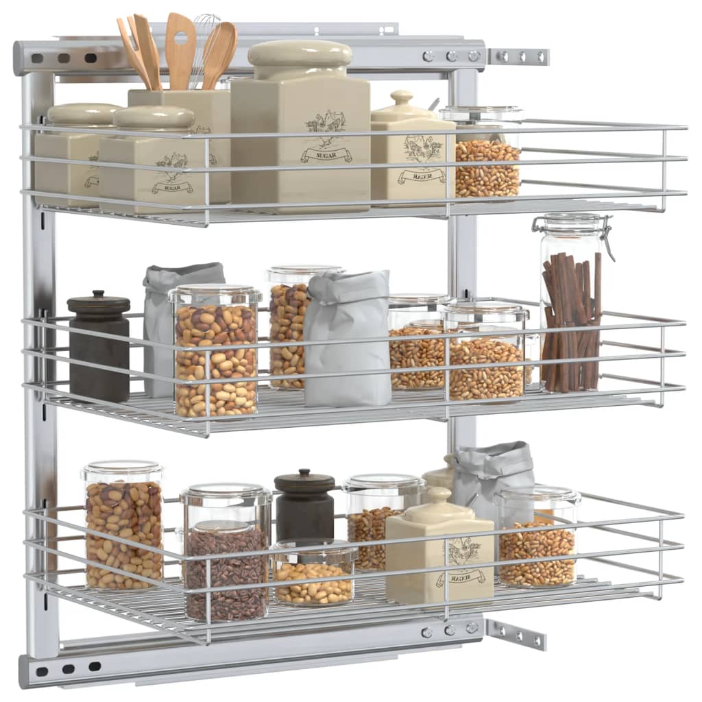 Cesta de alambre de Vidaxl Cocina extensible de 3 capas 47x35x56 cm de color plateado