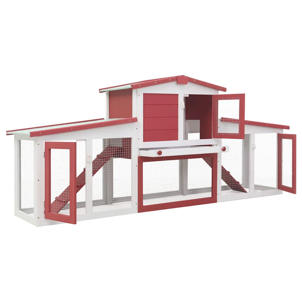 Vidaxl konijnenhok voor buiten groot 201x45x85 cm hout rood en wit