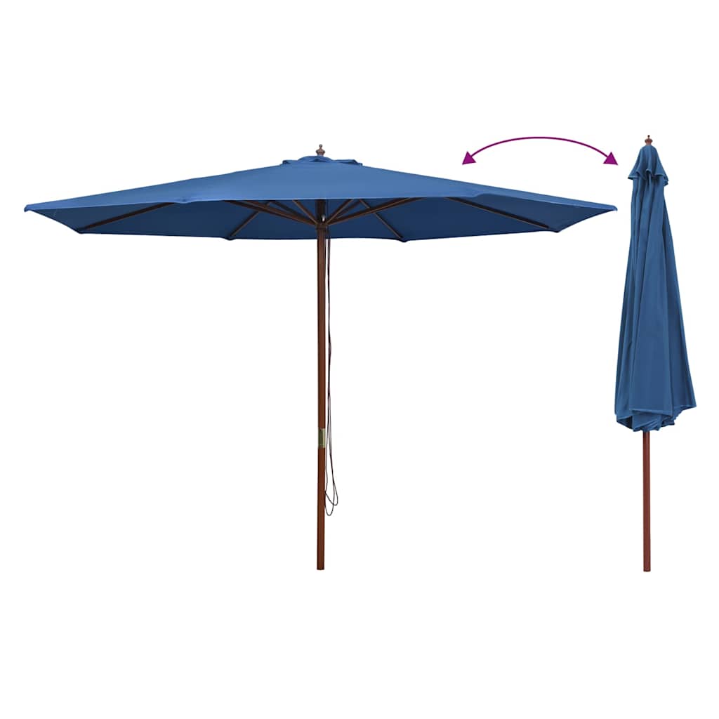 Vidaxl Parasol con poste de madera 350 cm azul