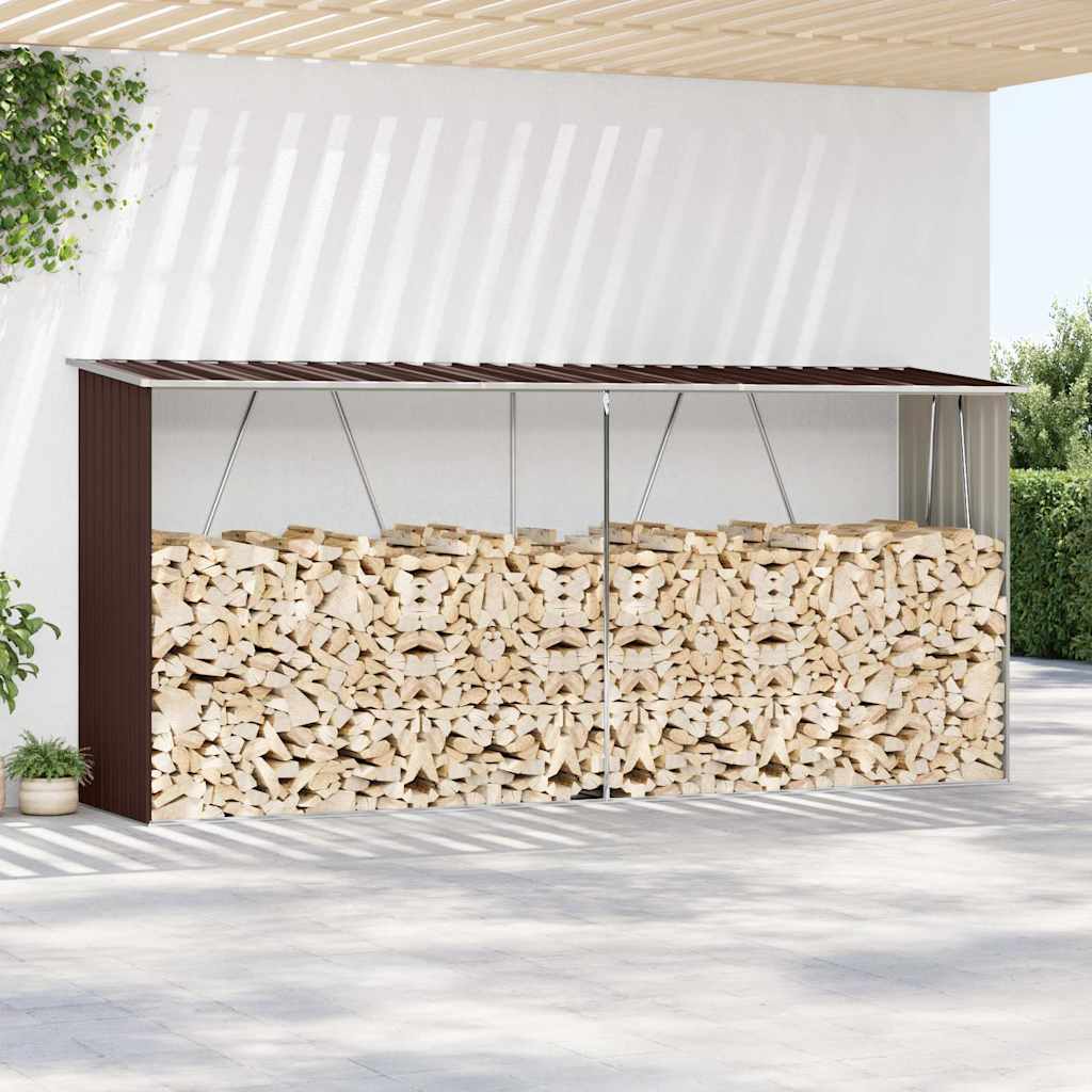 VIDAXL Firewood capannone 330x84x152 cm marrone galvanizzato in acciaio