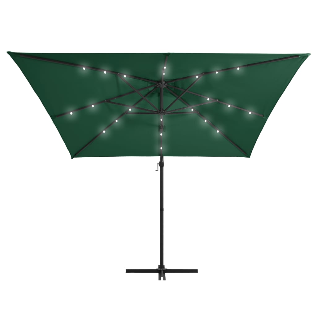 Parasol flotante de Vidaxl con LED y polo de acero 250x250 cm verde