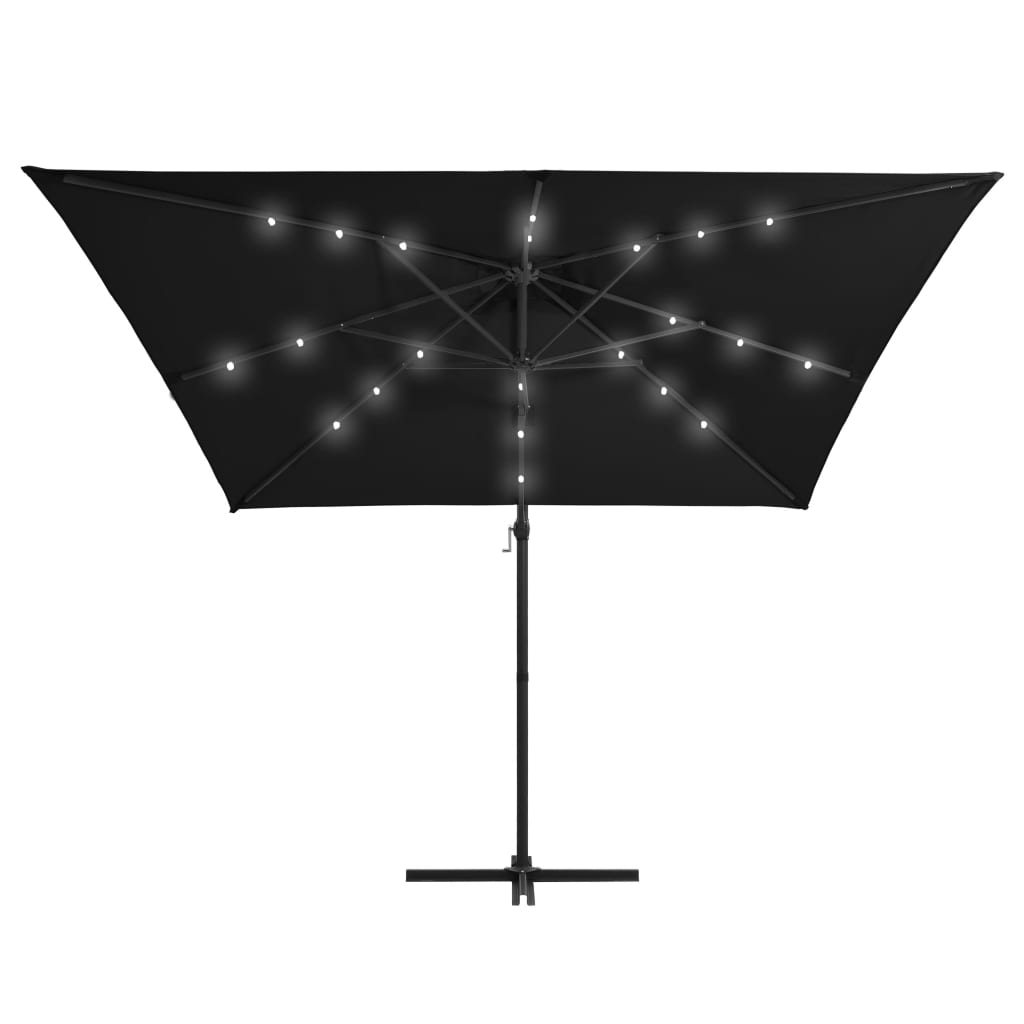 Parasol flotante de Vidaxl con LED y polo de acero 250x250 cm negro