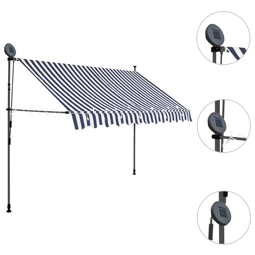Vidaxl Luifel estendibile manualmente con LED 250 cm blu e bianco