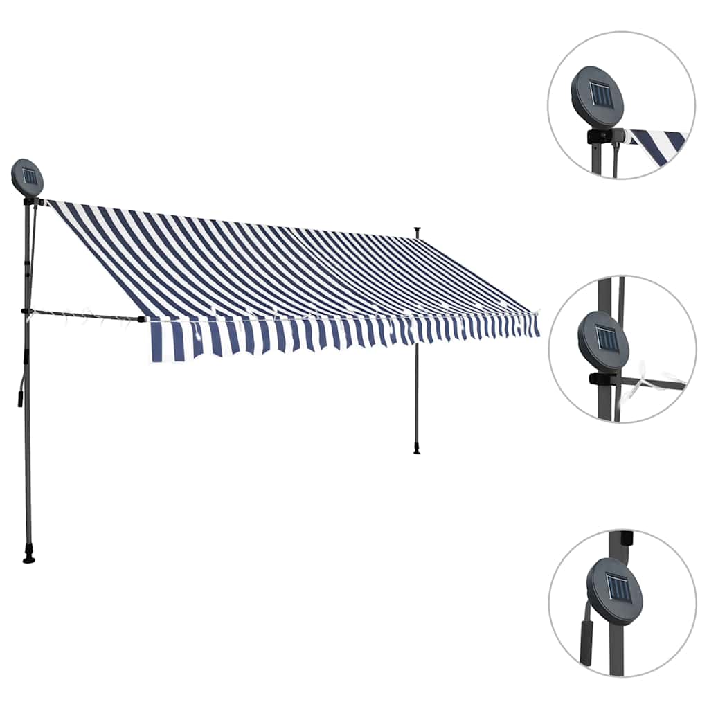 Vidaxl Luifel estendibile manualmente con LED 350 cm blu e bianco
