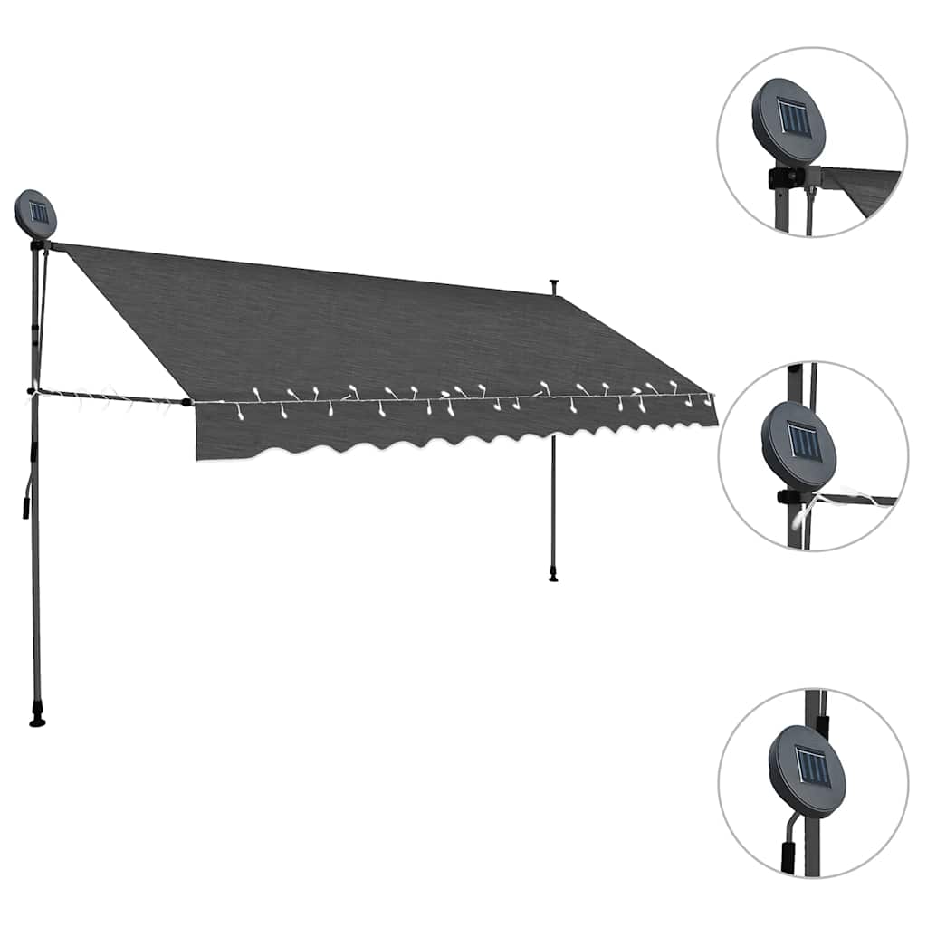 Vidaxl Luifel estendibile manualmente con antracite a 350 cm LED