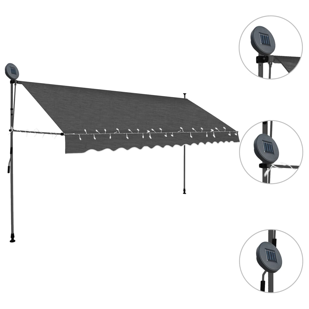 Vidaxl Luifel estendibile manualmente con antracite a 350 cm LED