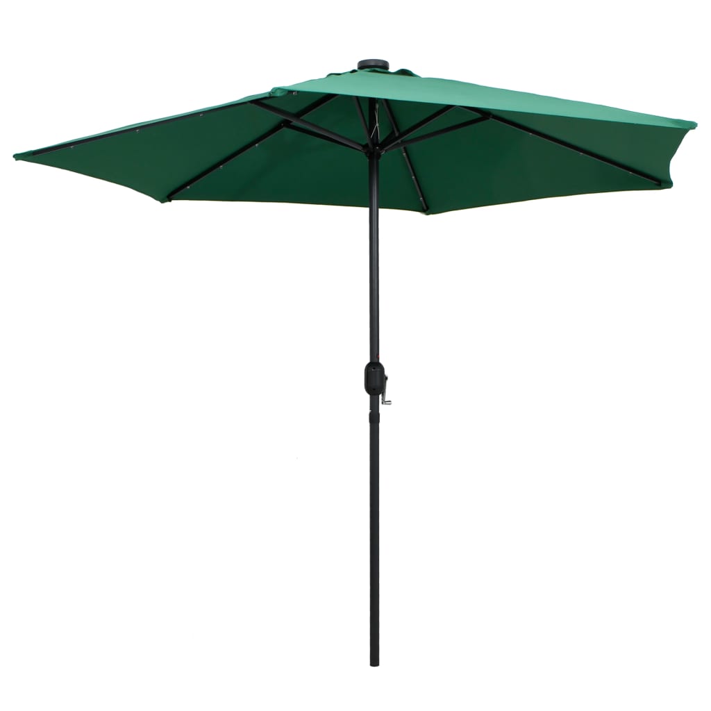 Vidaxl Parasol con illuminazione a LED e polo in alluminio 270 cm verde