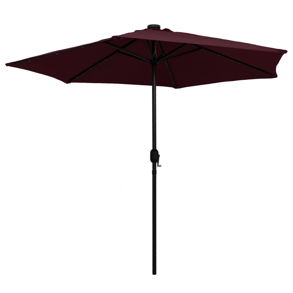 Vidaxl Parasol con iluminación LED Polo de aluminio de 270 cm Burdeos rojo