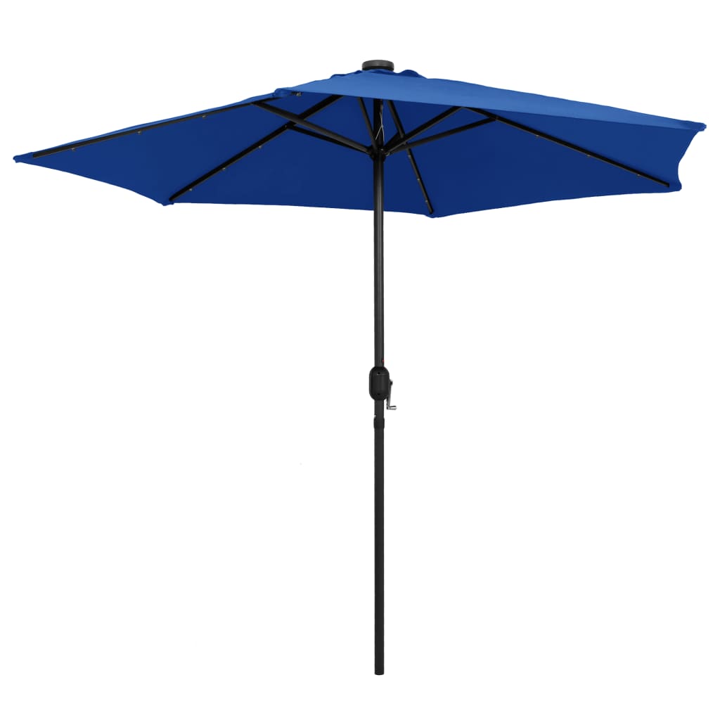 Parasol Vidaxl con iluminación LED y poste de aluminio 270 cm azul azul