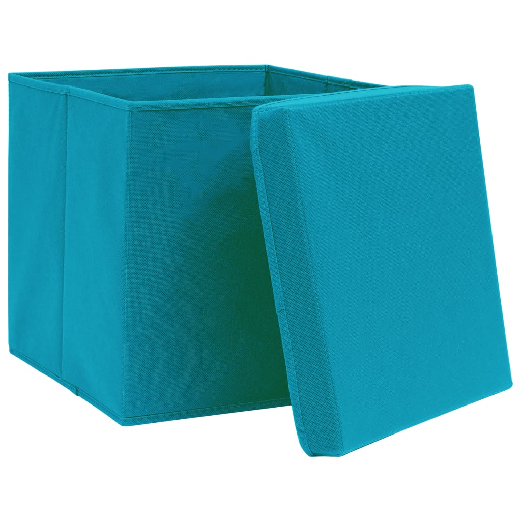 Cajas de almacenamiento de Vidaxl con tapa 4 PCS 32x32x32 CM tela azul bebé