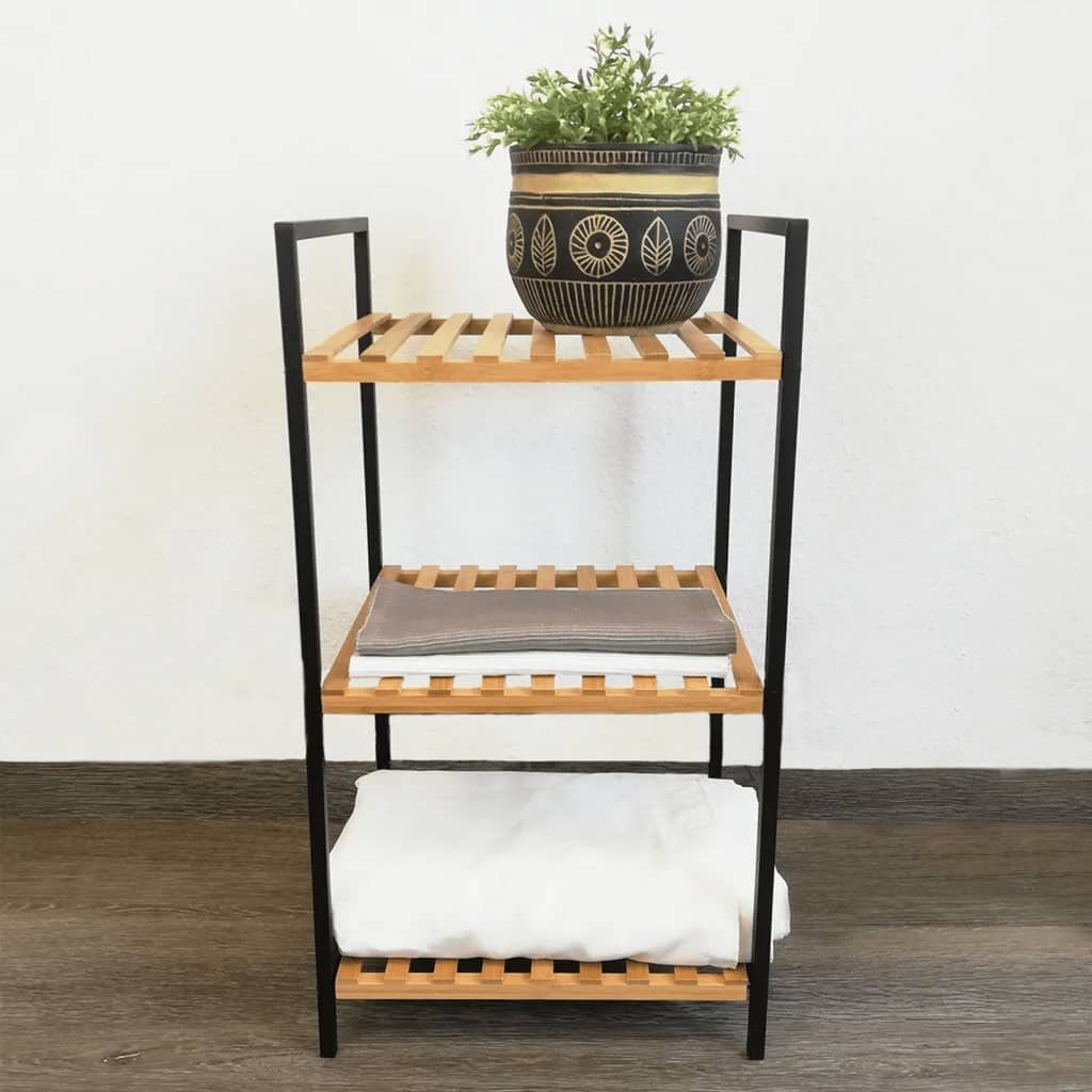 Soluciones de baño Soluciones de baño Rack de almacenamiento con 3 estantes de bambú y acero