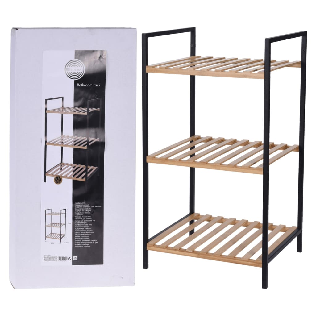 Soluciones de baño Soluciones de baño Rack de almacenamiento con 3 estantes de bambú y acero