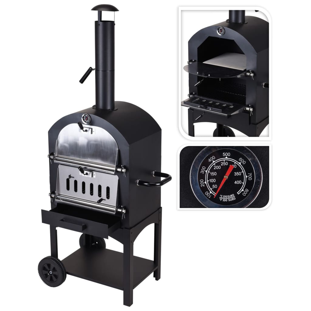 PROGARDEN 2-IN-1 BARBECUE PIZZA OVEGE 68 X 48 X 156 CM Acciaio inossidabile Nero