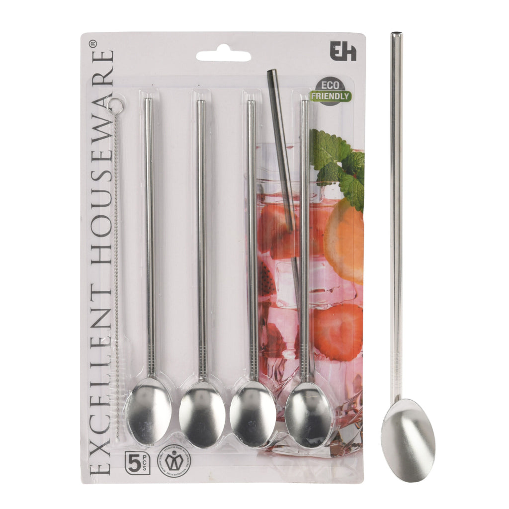 Excelente sofáWare Housware Pajitas de acero inoxidable con cuchara 4 piezas + cepillo de limpieza