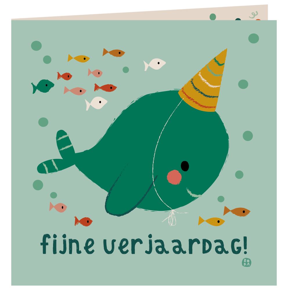 Biglietto d'auguri mare+busta. fata del narvalo