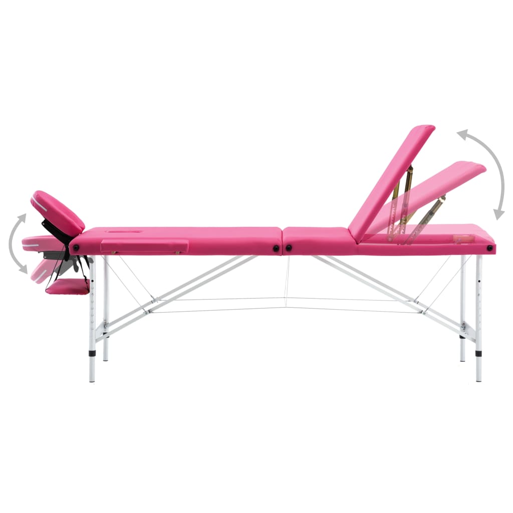 Vidaxl Mesa Massage Plegable 3 zonas de aluminio rosa