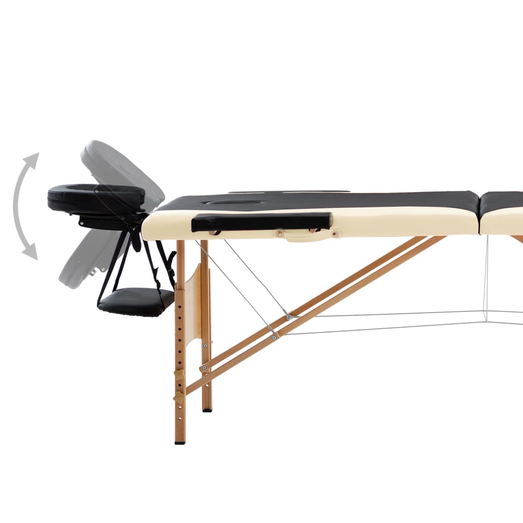 Vidaxl Mesa Massage Plegable 2 zonas de madera Black and Beige