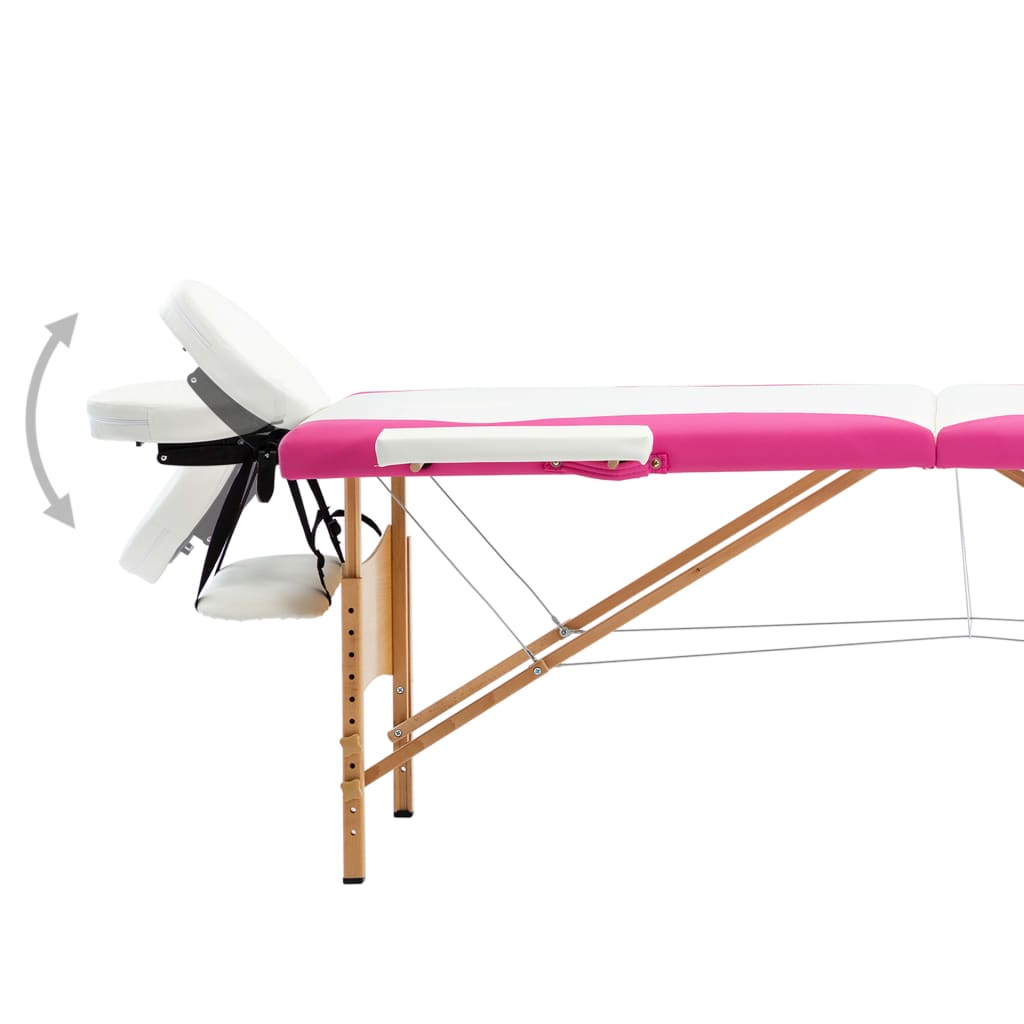 Vidaxl Mesa Massage Plegable 2 zonas Madera de madera White and Pink