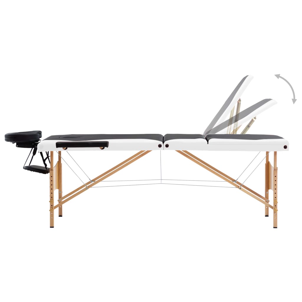 Vidaxl Massage Table Colpobile 3 zone in legno bianco e nero