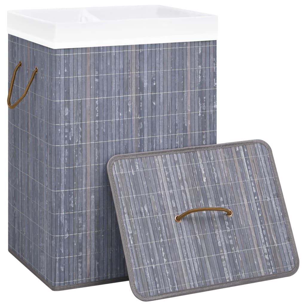 Vidaxl Lavaundry Basket con 2 scomparti 72 L grigio di bambù